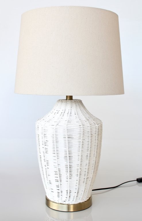 White Cane Lamp Base With Beige Shade